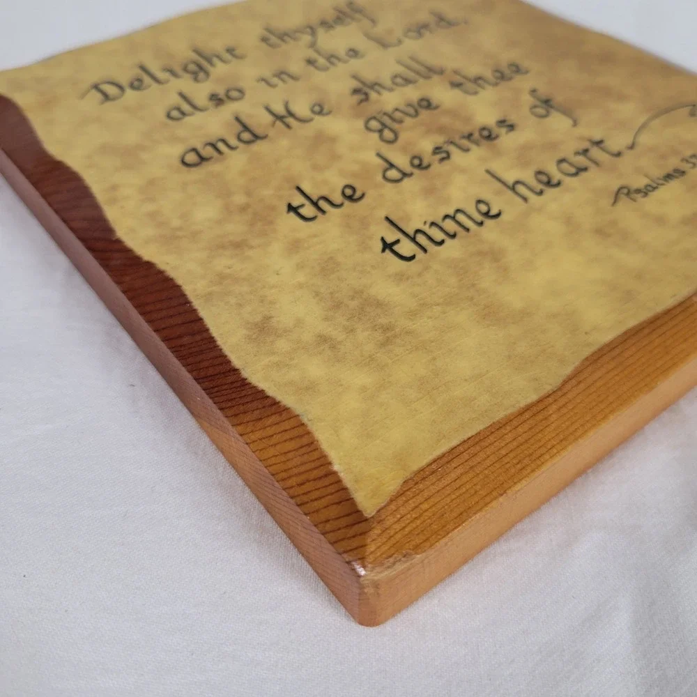 Vtg Psalms 37:4 Wood Plaque Wall Art Delight Thyself In The Lord Scripture Verse